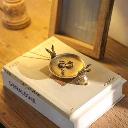 NIKKY HOME Gold Jewelry Tray, Vintage Jewelry Dish Tray with Rabbits, Antique Ring Dish & for Women, Small Trinket Bowl for Vanity Bathroom