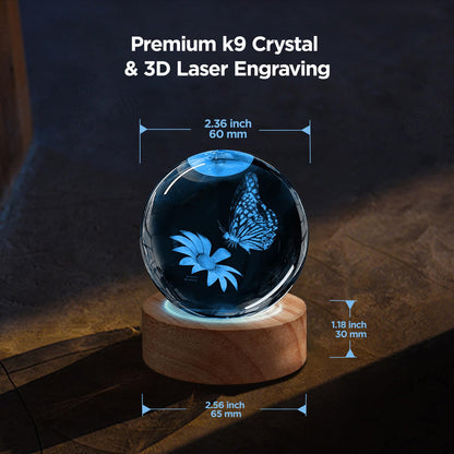 DCORIUNTG 3D Butterfly Flower Crystal Ball Night Light Butterfly Gifts for Women, 60mm Figurines Glass Ball Lamp with Remote Home Decor Birthday Xmas Gifts for Lover Kids Teens