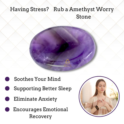 Anaya Agate Amethyst Worry Stones Certified Crystal Thumb Worry Stone for Anguish, Relaxing and Soothing Balance Stones for Meditation, Stress Relief Crystals and Healing Stones for Men, Women