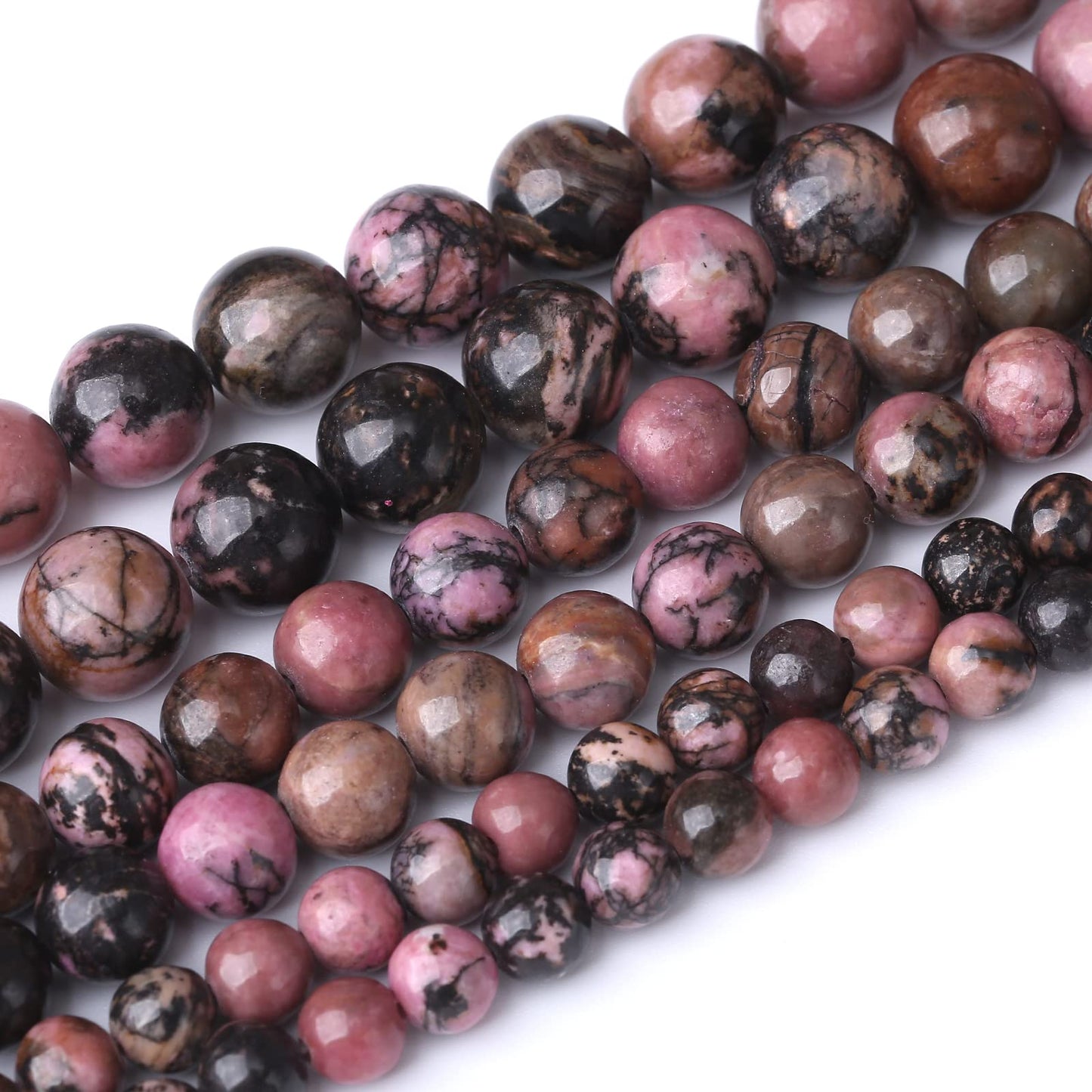 32PCS 12MM Natural Black Line Rhodochrosite Stone Beads Energy Healing Beads for DIY Jewelry Bracelet Necklace Making for Jewelry Making15Inch