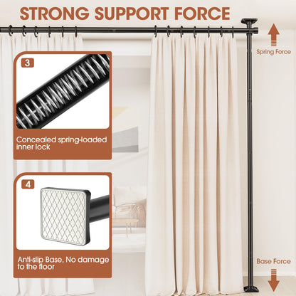 SUNALLY Room Divider Curtain Rod, No Drilling Room Separator for Space Partition Adjustable 4-10ft(H) 28-70inch(W) Heavy Duty Temporary Wall Divider Floor to Ceiling Tension Rod, Black