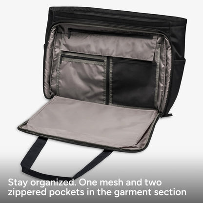Halfday Convertible Garment Tote: 2-in-1 Travel Tote & Garment Bag, Carry-on for 1-2 Day Trips (16” Laptop Pocket, Shoe Compartments, Trolley Sleeve), Water-Resistant Ballistic Nylon, Jet