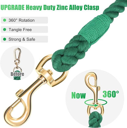 Dog Leash 5 FT Handmade Braided Cotton Rope Leashes for Small Medium and Large Dogs, New Golden Heavy Duty Metal Clasp, Dark Green