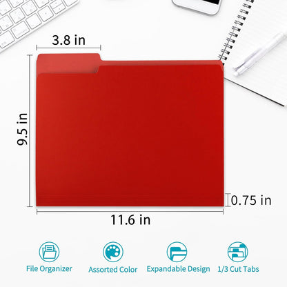 Two-Tone File Folder 8.5 x 11 Inch,36 Pack Red File Folders,1/3 Cut Tabs File Folder Letter Size,Colored File Folders,Manila File Folders for Office,School and Home,Organization