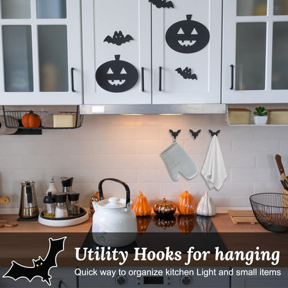 MOROBOR Bat Coat Rack Wall Mount, 8pcs Self Adhesive Towel Hooks Heavy Duty Iron Waterproof Hangers Halloween Gothic Home Decor Hooks No Drill Stick on Hooks/Black