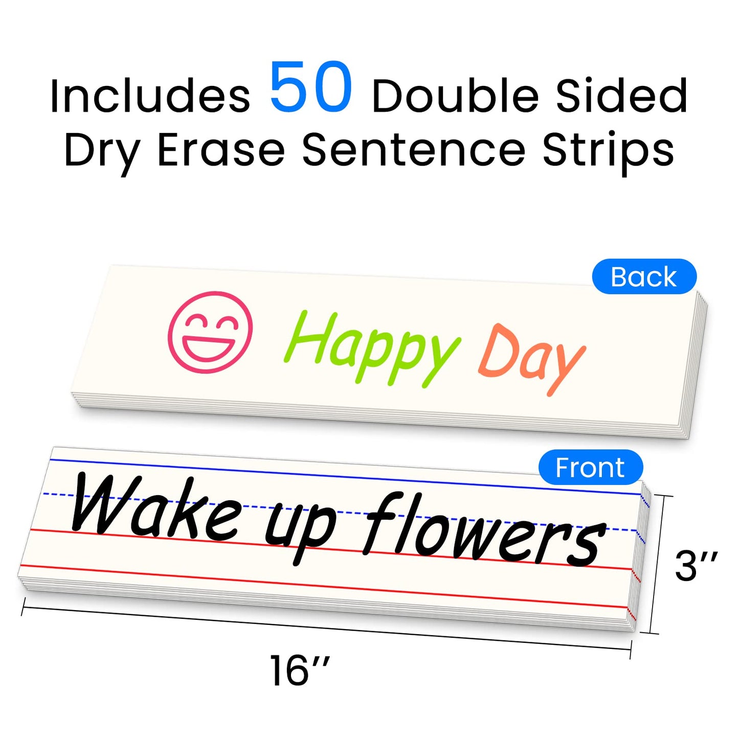 Godery 50 Pack Dry Erase Sentence Strips 16"X3" – Write and Wipe Away – Reusable Classroom Learning Tool for Your Standard Pocket Charts