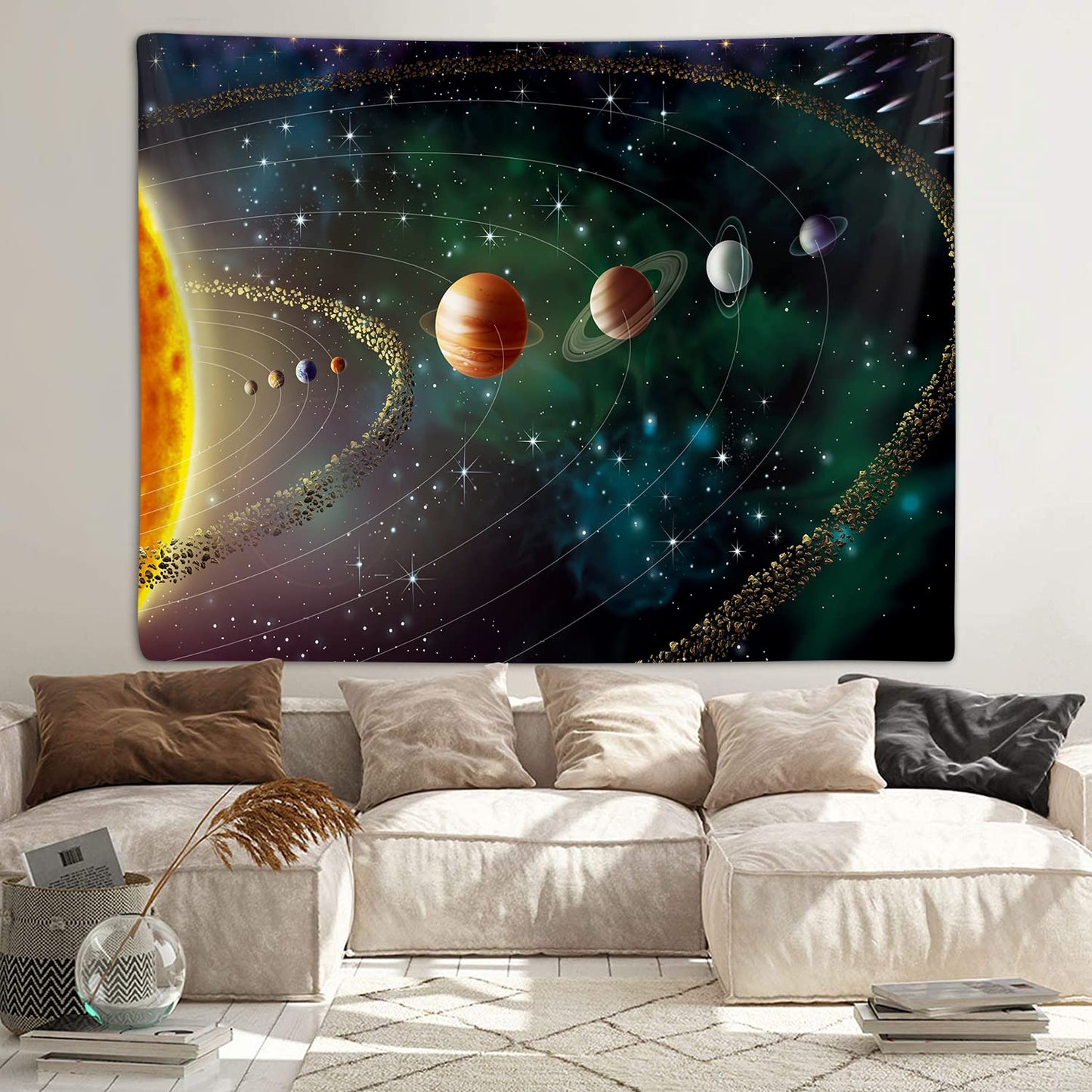 Outer Space Planet Tapestry, Universe Galaxy Solar System Earth Art Tapestries Wall Hanging for Men Kids Bedroom College Dorm Living Room Office Science Decor 80X60", Cool Hippie Poster Blanket