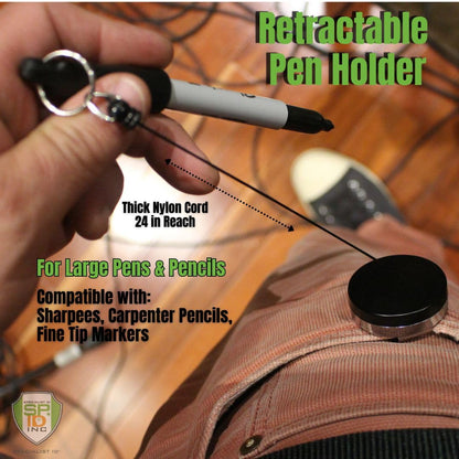 2 Pack - Heavy Duty Retractable Pull Pen Holder - Ideal for Markers & Carpenter Pencils - Nylon Cable, Self Retracting Reel & Tight Metal Belt Clip Retractable Carpenter Pencil Holder by Reel-N-Rite