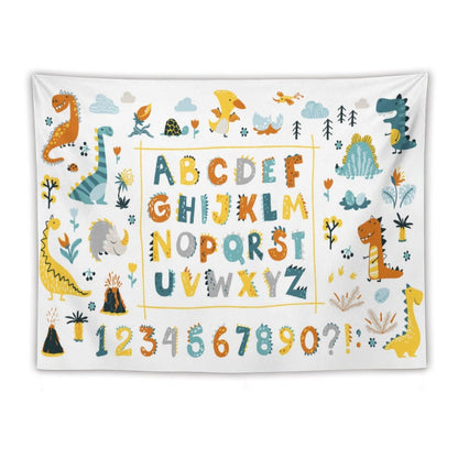 DDCBNS Cartoon ABC Alphabet Tapestry for Kids Boys Girls,Cute Dino Funny Animal Print Educational Tapestry Wall Hanging Home Décor for Study Bedroom Living Room Nursery 80" x 60"