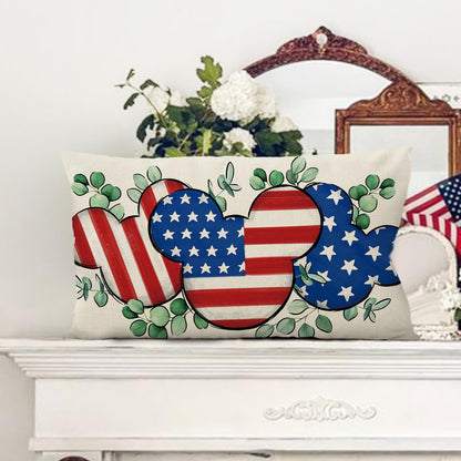 Fjfz 4th of July Patriotic Lumbar Decorative Throw Pillow Cover 12 x 20, Rectangular America USA Eucalyptus Leaves Outdoor Home Decor, American Stars Stripes Couch Cushion Case