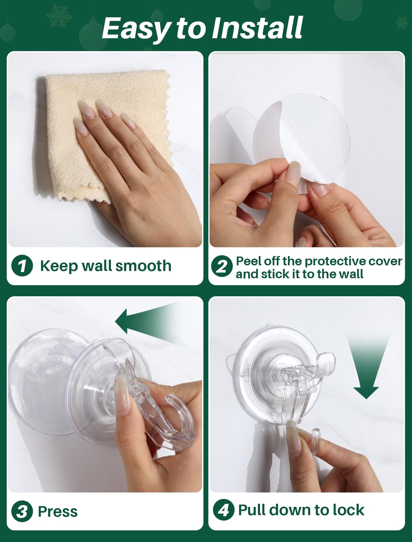 AENTGIU 10 Pack Clear Suction Cup Wreath Hanger, Heavy Duty Shower Suction Cup Hooks with Adhesive Suction Tab, Removable Strong Front Door Hooks for Hanging Wreath Ideal for Glass, Windows, Doors