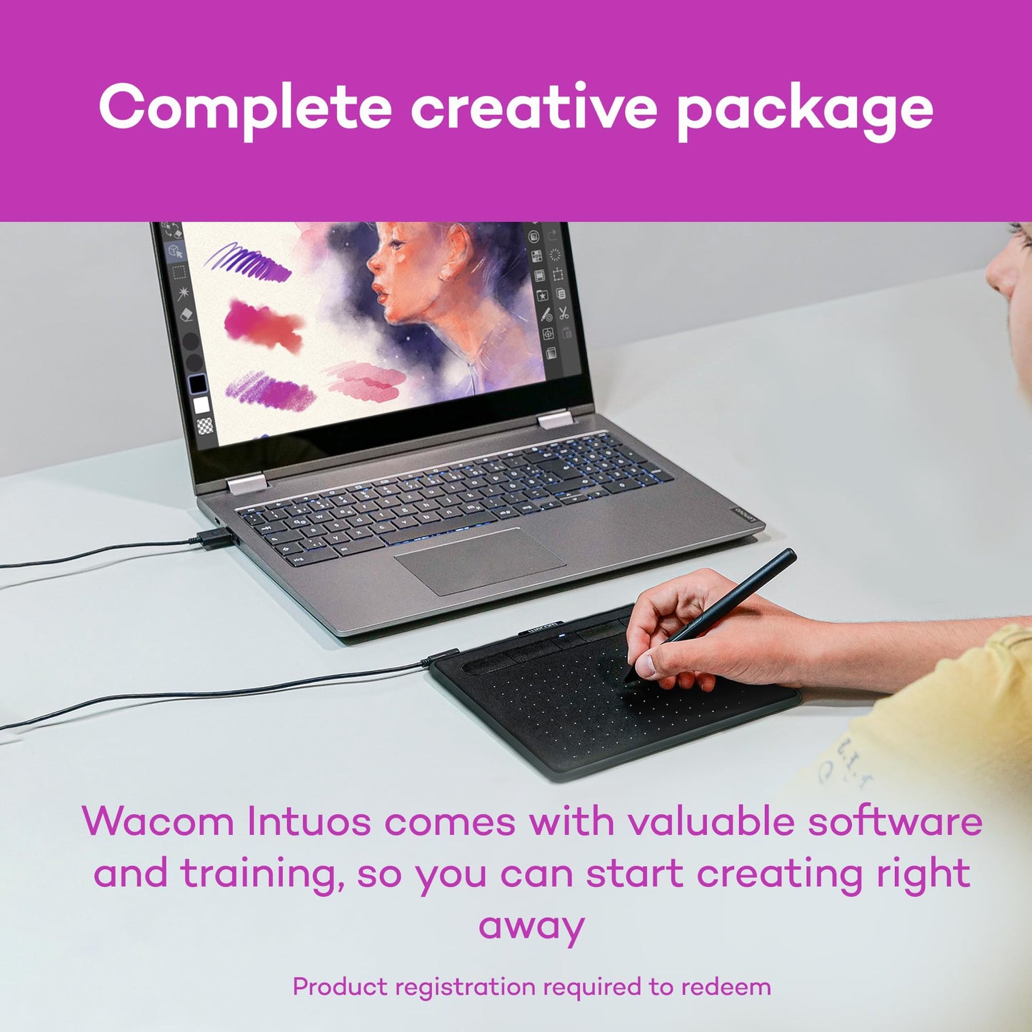 Wacom Intuos Small Graphics Drawing Tablet, Includes Training & Software; 4 Customizable ExpressKeys Compatible with Chromebook Mac Android & Windows, Black