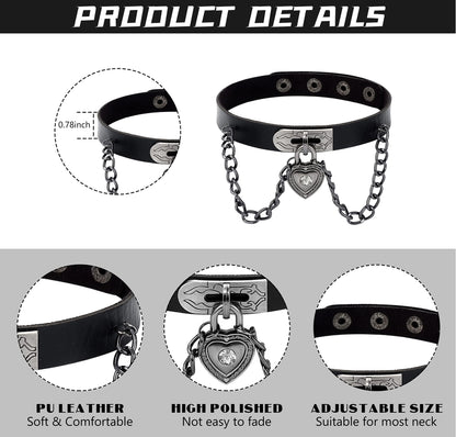 HAIAISO 6-9pcs Leather Punk Goth Choker Necklace - Love Heart Spiked Adjustable Pu Choker Collar for Women