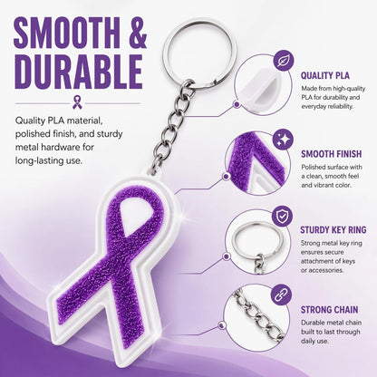 Kenning 12 Pcs Purple Ribbon Awareness 3D Sensory Clicker Fidget Keychains Bulk Support Gifts for Women Campaigns Lupus Fibromyalgia Domestic Violence Awareness Charity Fundraising Party Favors
