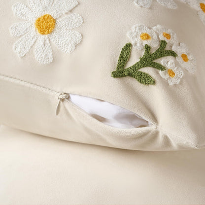 Softalker Spring Summer Outdoor Floral Throw Pillow Covers 18 x 18 Inch Set of 1, Farmhouse Embroidered Decorative Flowers Cushion Covers, Soft Velvet Pillow Cases for Couch Sofa Home Decor, Beige