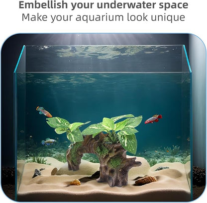 relaqcc Aquarium Decor Ornaments Artifical Driftwood Cave Fish Tank Decorations Silk Aquarium Plants for Betta Fish Tank Accessories
