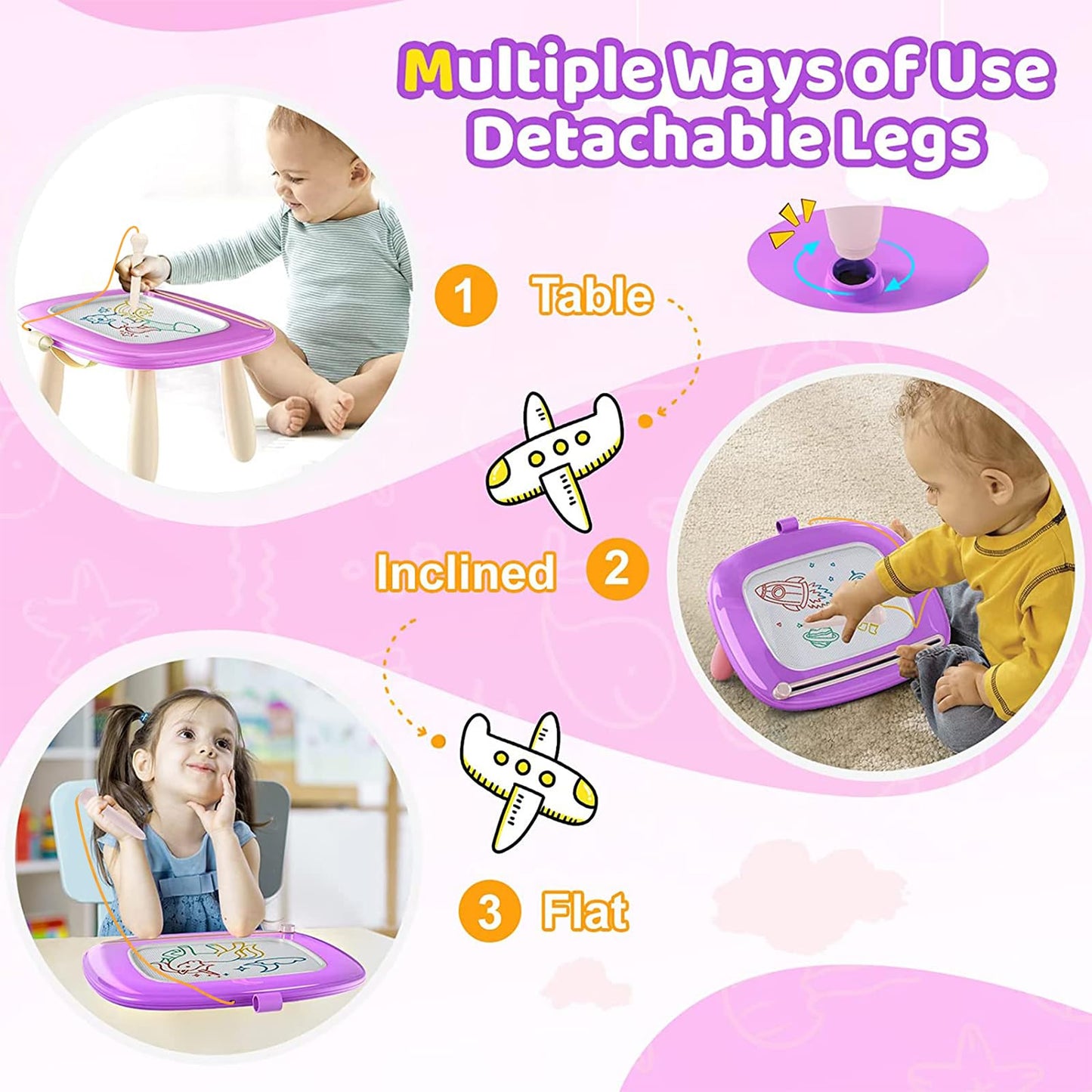 Kikidex Toddlers Toys Age 1-3, Magnetic Drawing Board, Doodle Board Pad Learning and Educational Toys for 1 2 3 Year Old Baby Kids Birthday Gift (Purple)