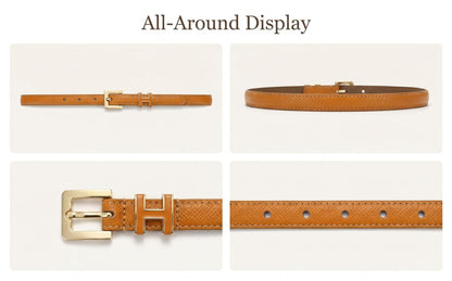 Yuangu Women Skinny Leather Belt Thin Waist Jeans Belt for Dress in Pin Buckle Belt (Orange, 105CM/Fit Waist Size 24-33 Inches)