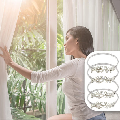 4Pack Curtain Tiebacks Aluminum Alloy Spring Design Curtain Holdback Leaf Carving Design Curtain Ties for Drapes Curtain Ties Backs Curtain Modern Style Curtain Holdback Decor (Silver Bird)