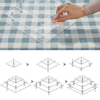 LoveDisplay Cake Pop Stand, 3 Tier Square Lollipop Holder with 300 Pcs Accessories, Clear Acrylic Cakepop Display Stand 56 Holes for Birthday, Wedding, Party, Halloween, Christmas Candy Decorative