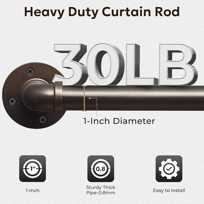 Zeerobee Curtain Rods for Windows 48 to 84, 1 Inch Industrial Wrap Around Antique Bronze Curtain Rod, Indoor/Outdoor Room Divider Adjustable Drapery Pole, 48"-86"
