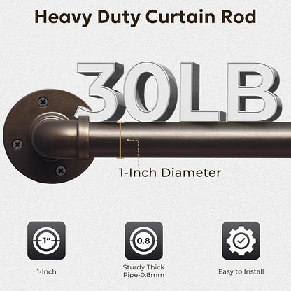 Zeerobee Curtain Rods for Windows 120 to 240, 1 Inch Industrial Wrap Around Antique Bronze Curtain Rod, Indoor/Outdoor Room Divider Adjustable Drapery Pole, 120"-240"