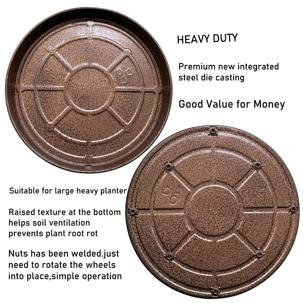 SKAFORZ Rolling Planter Caddy(470lbs Capacity), Heavy Duty Metal Plant Stand with Brake Wheels Plant Dolly Mover Plant Pot Tray Saucer for Indoor Outdoor 18inches Copper