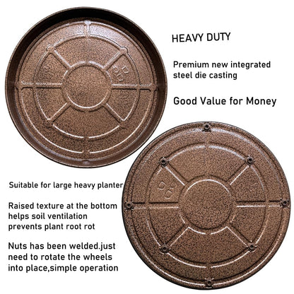 SKAFORZ Rolling Planter Caddy(470lbs Capacity), Heavy Duty Metal Plant Stand with Brake Wheels Plant Dolly Mover Plant Pot Tray Saucer for Indoor Outdoor 18inches Copper