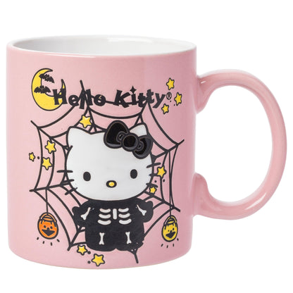 Silver Buffalo Sanrio Hello Kitty Halloween Skeleton Web Wax Resist Ceramic Mug, 20 Ounces