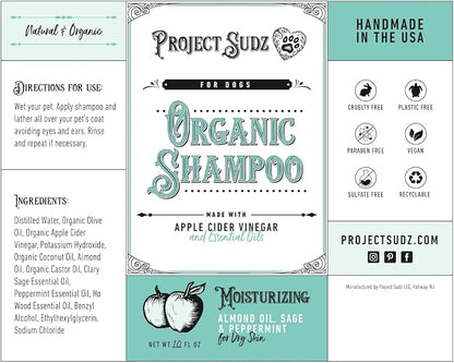 Project Sudz Moisturizing Organic Dog Shampoo – Almond Oil | All Natural Liquid Dog Shampoo for Dry Skin | Gentle, Nourishing, Eco-Friendly, Made in USA