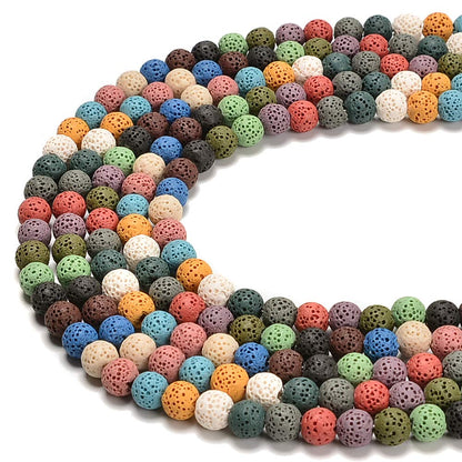 PLTbeads Gorgeous Natural Gemstone Loose Beads Smooth Round Approxi 15.5 inch DIY Bracelet Necklace for Jewelry Making (6mm, Colorful Lava Rock)
