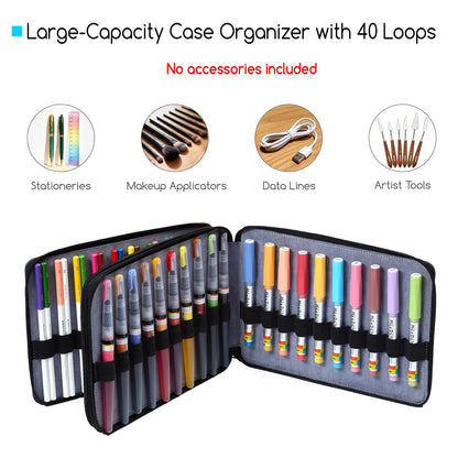 MEEDEN Pencil Marker Organizer Case: Premium PU Leather Zipper Pouch Lined with Silky Velvet - Large Capacity Pen Bag Supplies for Men & Artists – Slate Gray