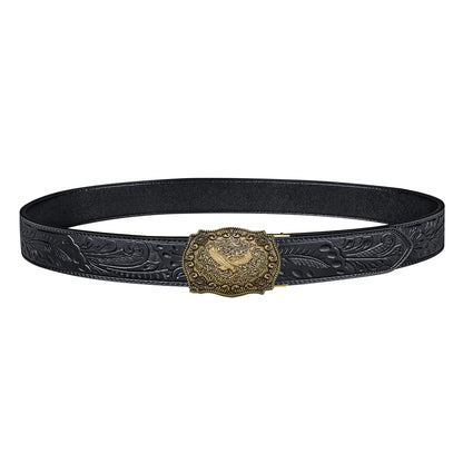 Dubulle Mens Western Belt Ratchet Belts Copper Eagle Automatic Buckle Black Genuine Leather Strap for Jeans Dress