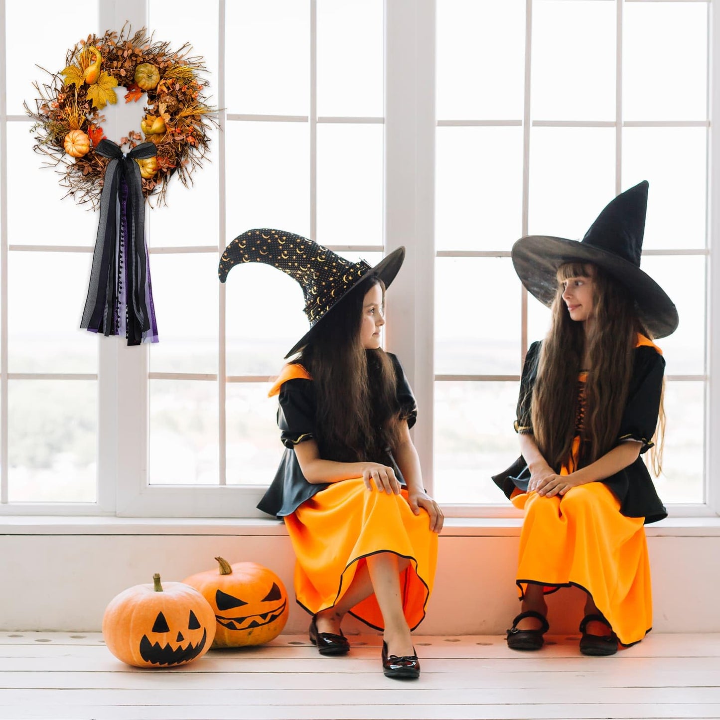 YKW Halloween Wreath Bow 27 Inch, Black Purple Spider Web Sash for Front Door Decoration, Large Gothic Ribbon Streamers Indoor Outdoor Wall Hanging