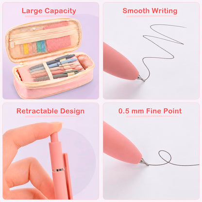 Aesthetic School Supplies with Pencil Pouch - 27Pcs Cute College Essentials Set, Big Capacity Pen Case, Pastel Highlighters, Bible Study Journaling Stationary, Annotation Kit Stuff Gift for Girls Teen