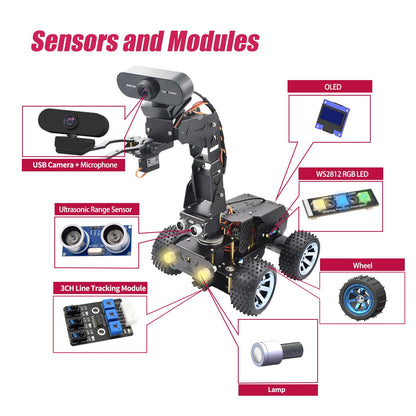 Adeept PiCar Pro V2 Smart Robot Car Kit with 4-DOF Robotic Arm for Raspberry Pi 5/4/3(Pi NOT Included), Programming Educational STEM Project Robotics, Obstacle Avoidance, Line Tracking, USB-C Charging
