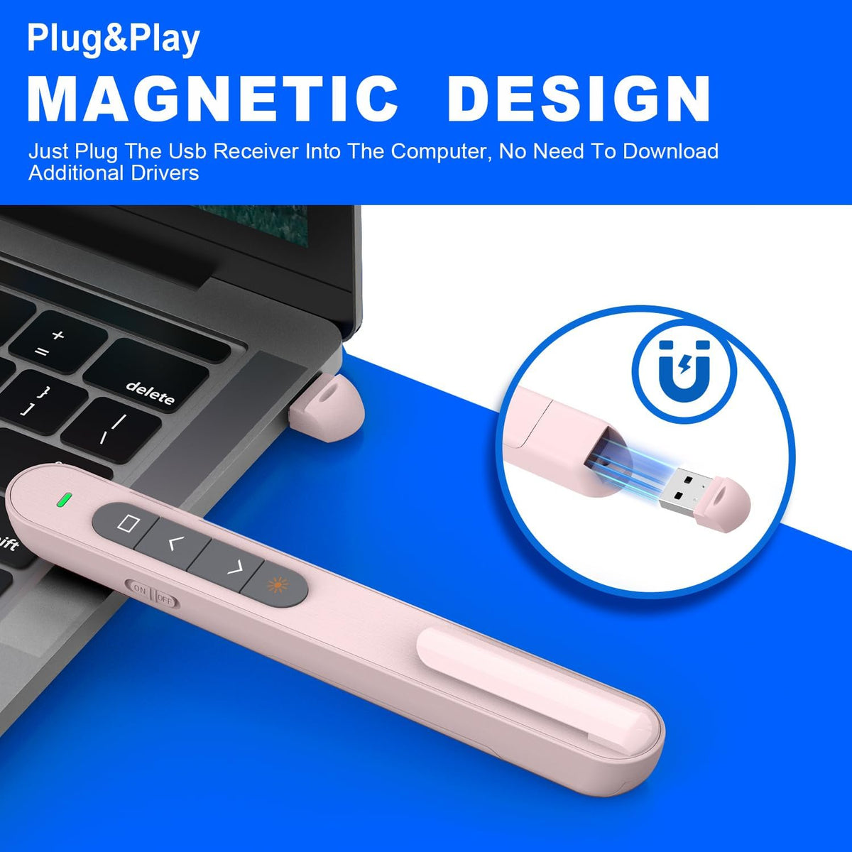 QUI Presentation Clicker for PowerPoint, RF 2.4GHz USB Wireless Presenter Remote with Volume Control, PowerPoint Clicker Slide Advancer for Mac, Windows, Laptop, Keynote