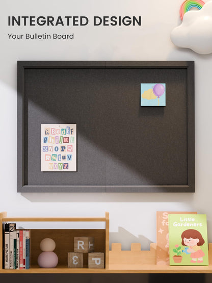 Fluxynara Foldable Cork Board Alternative, Felt Bulletin Board 23.6" x 17.5" Black Frame with 12 Adhesive Tabs, Pin Board for Home Office, Classroom, Entryway, Kitchen Wall Decor—Black