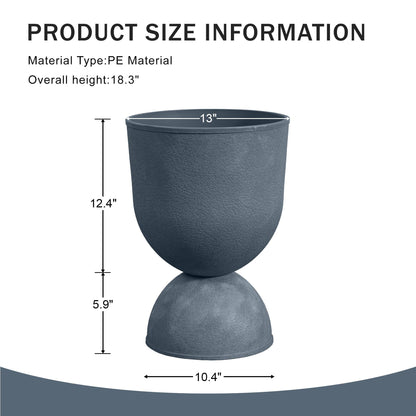 Casaphoria 2-Pack 18" Tall Planters for Outdoor Plants, 13" Large Plastic Flower Pots with Drainage, Lightweight Antique Shape Planters for Front Porch, Patio, Deck (Grey)
