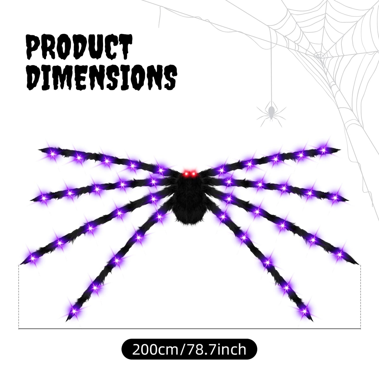 6.6 FT Giant Spider Halloween Decorations Light Up Scary Spider with Red LED Eyes Purple Lights for Yard Lawn Garden Porch Halloween Party Haunted House Indoor Outdoor Decor