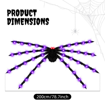 6.6 FT Giant Spider Halloween Decorations Light Up Scary Spider with Red LED Eyes Purple Lights for Yard Lawn Garden Porch Halloween Party Haunted House Indoor Outdoor Decor