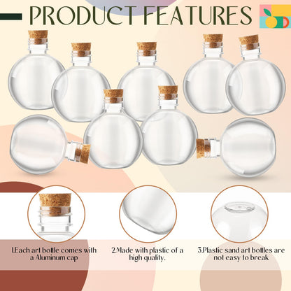 Jinei 30 Packs 8 oz Spherical Plastic Potion Bottles Ball Shape Sand Bottles Clear Plastic Cocktail Ornament Balls with Funnels for DIY Wedding Party Gift Crafts Decoration(Cork,Wooden)