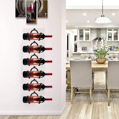 Pmsanzay Wine Wall Holder, 6 Pack Wall Mounted Wine Rack, Wine Bottle Display Holder Organizer for Wine Storage Wall Wine Theme Decor, Black (Horizontal Style)