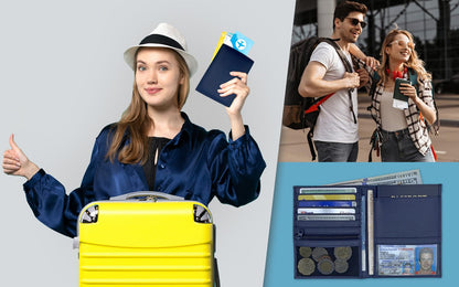 Blue RFID Genuine Leather Passport Wallet