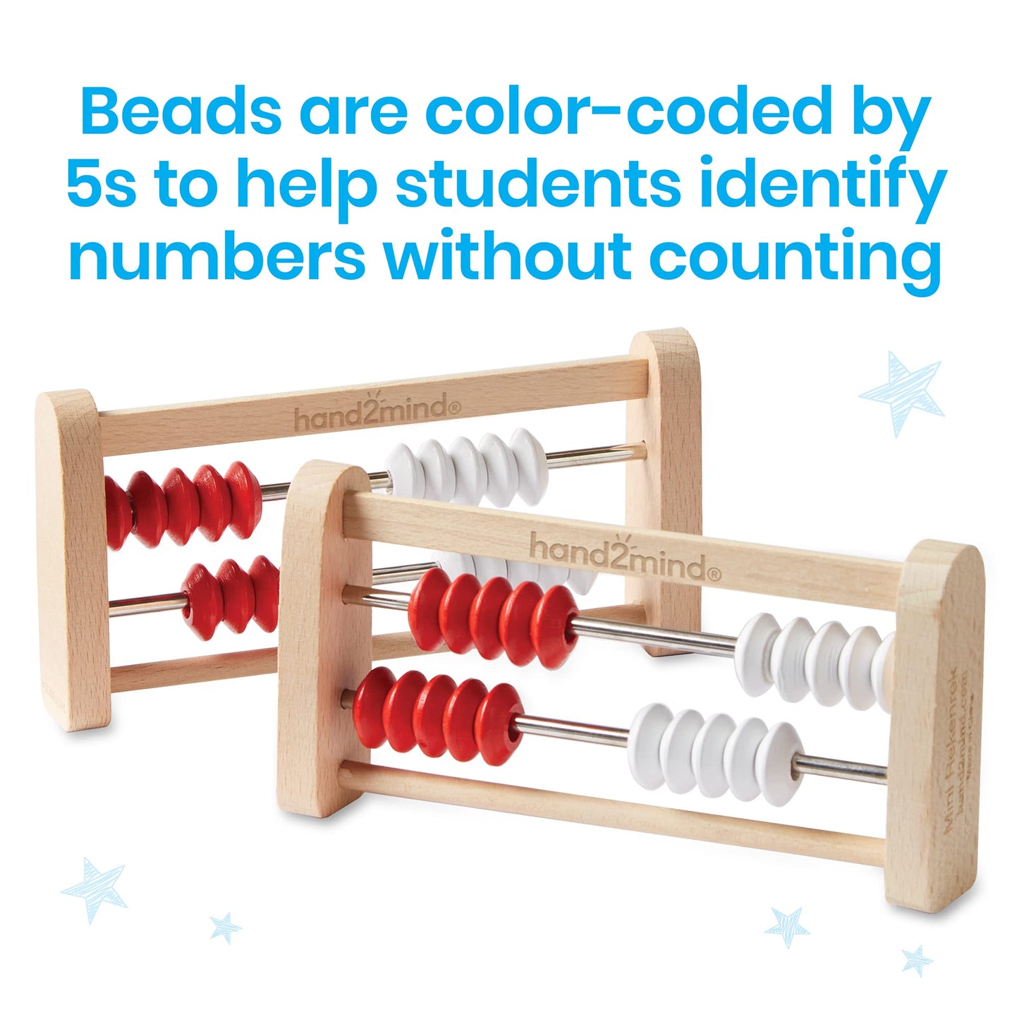 hand2mind Mini 20-Bead Wooden Rekenrek, Number Rack for Kids, Abacus for Kids Math, Counting Beads, Math Manipulatives, Elementary Teacher Must Haves (Set of 4)