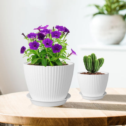Meowell 7/6.2/5.5/5/4.5/4 inch Plant Pots, 6 Pack Flower Pots for Small Indoor Outdoor Plants, Plastic Planters with Drainage Holes and Saucers for Garden Succulent House Plants, White