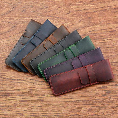 Daimay Leather Pen Case Holder Handmade Fountain Multi Pens Pouch Crazy Horse Leather Pen Protective Sleeve Cover – Black