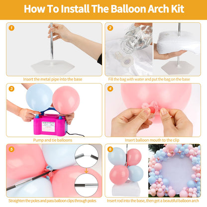 RUBFAC Balloon Arch Kit and Balloon Pump, 10Ft Wide Adjustable Balloon Arch Stand for Floor Frame with Electric Pump Bases Balloon Accessories for Birthday Party Baby Shower Festival Decorations