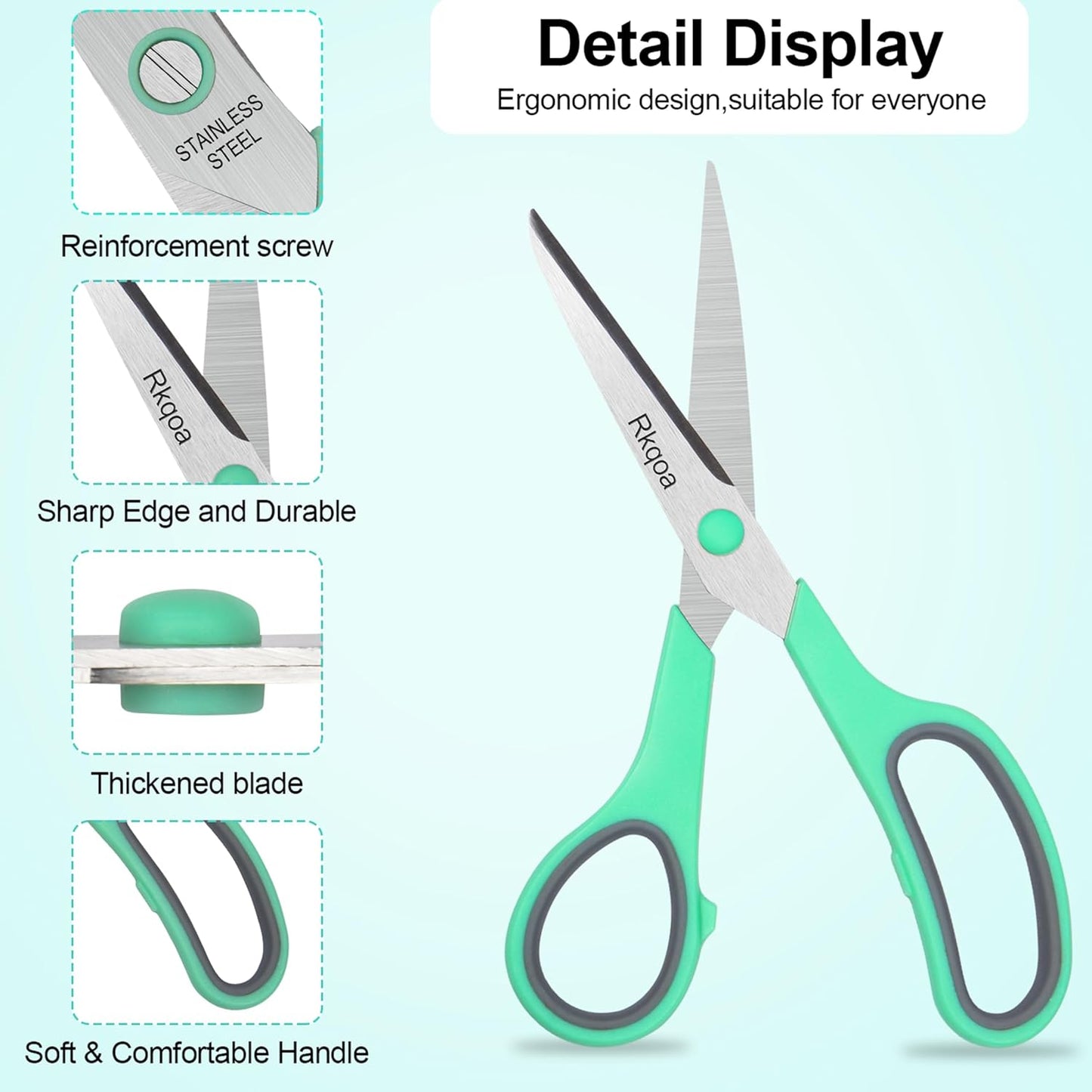 Pink Scissors Pack, Rkqoa 8" All Purpose Scissor - High Performance and Designed for Everyday use, Stainless Steel Shears Set with Comfort Grip, Right/Left Handed