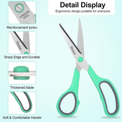 Scissors, Rkqoa 8" Adult Scissors All Purpose 6 Pack - Comfort-Grip Sharp Shears for Office School Sewing Fabric Craft Art Supplies, Teacher/Class Everyday Use, Right/Left Handles